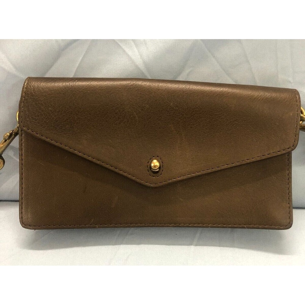 LIANCA CENTRAL Hong Kong BROWN LEATHER Brass Hardware CROSSBODY WALLET CLUTCH